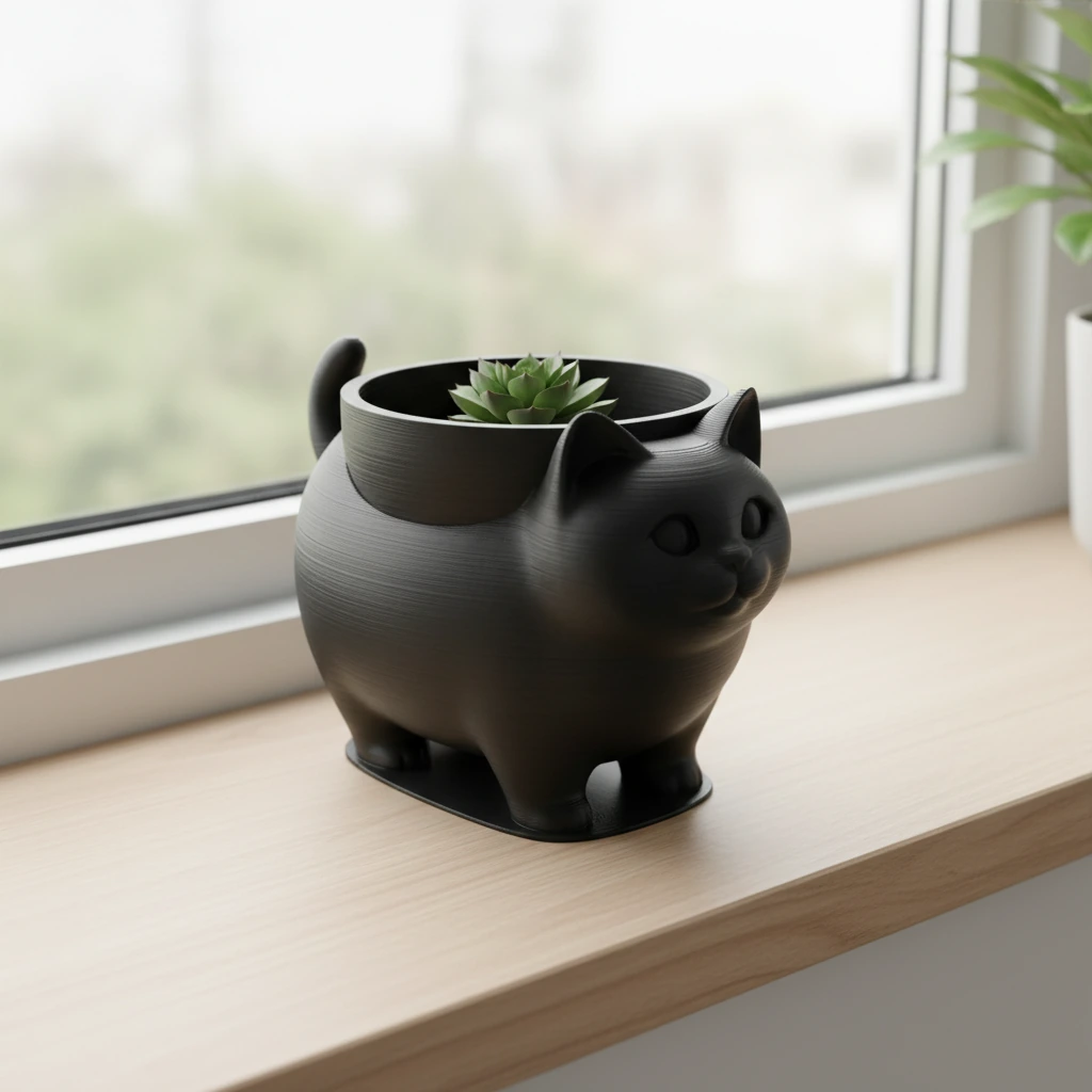 Mini Ghiveci Decorativ Pisica American Shorthair pentru Plante Mici - culoare Negru, produs imprimat 3D Vibecraft