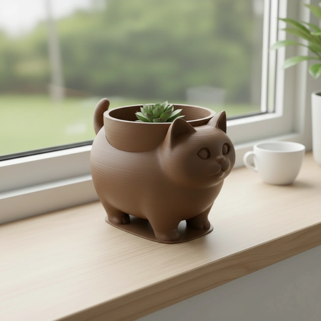 Mini Ghiveci Decorativ Pisica American Shorthair pentru Plante Mici - culoare Maro, imprimare 3D Vibecraft