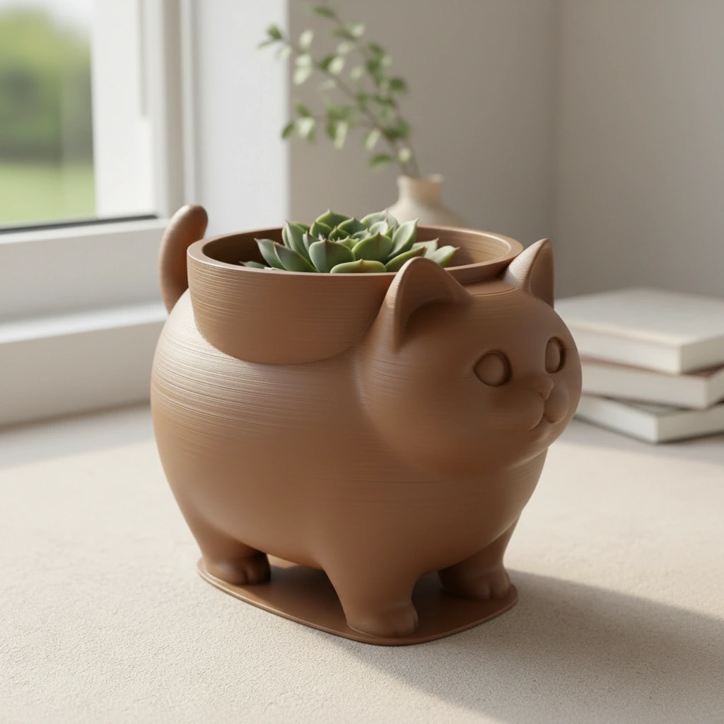 Mini Ghiveci Decorativ Pisica American Shorthair pentru Plante Mici - culoare Maro, imprimare 3D Vibecraft