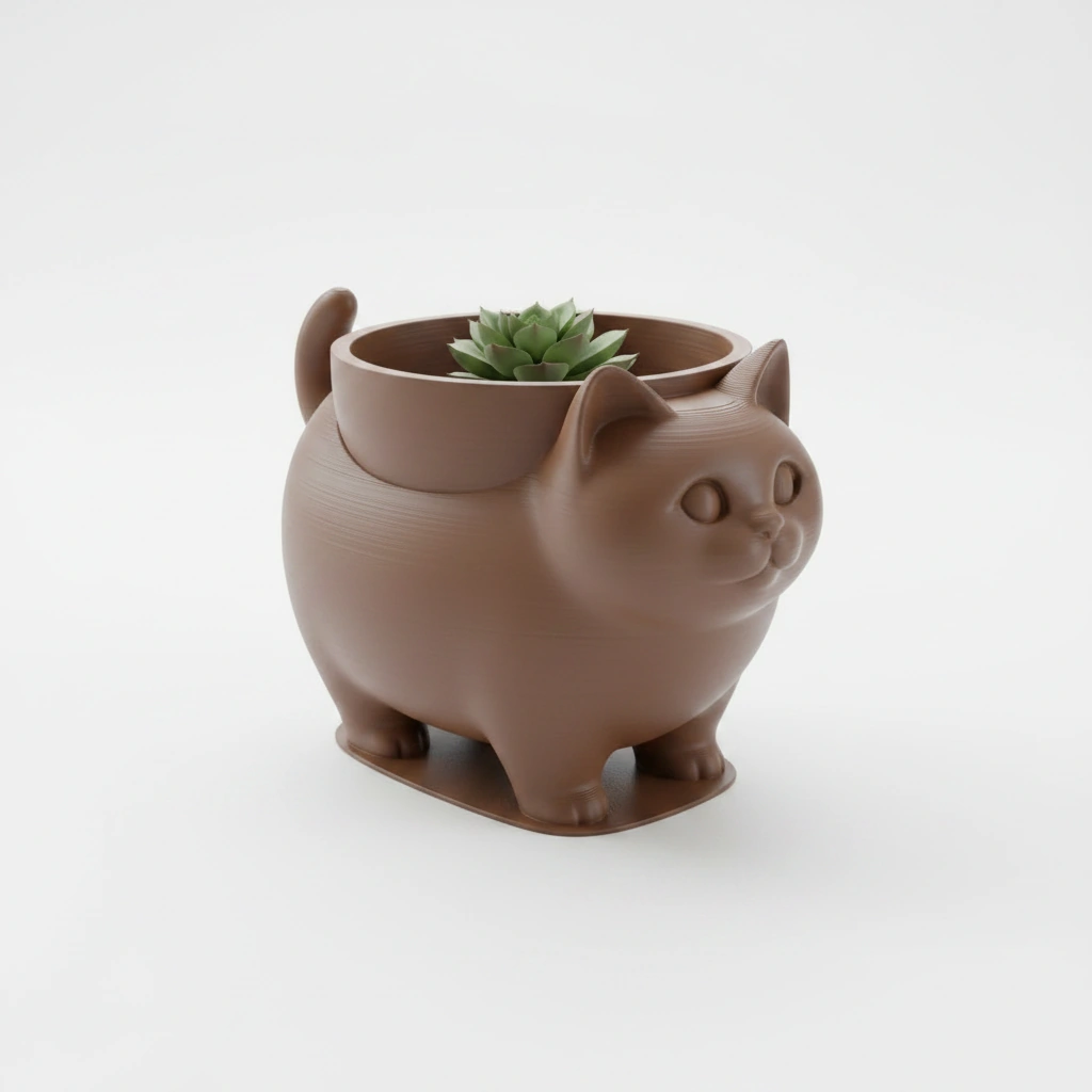 Mini Ghiveci Decorativ Pisica American Shorthair pentru Plante Mici - culoare Maro, imprimare 3D Vibecraft