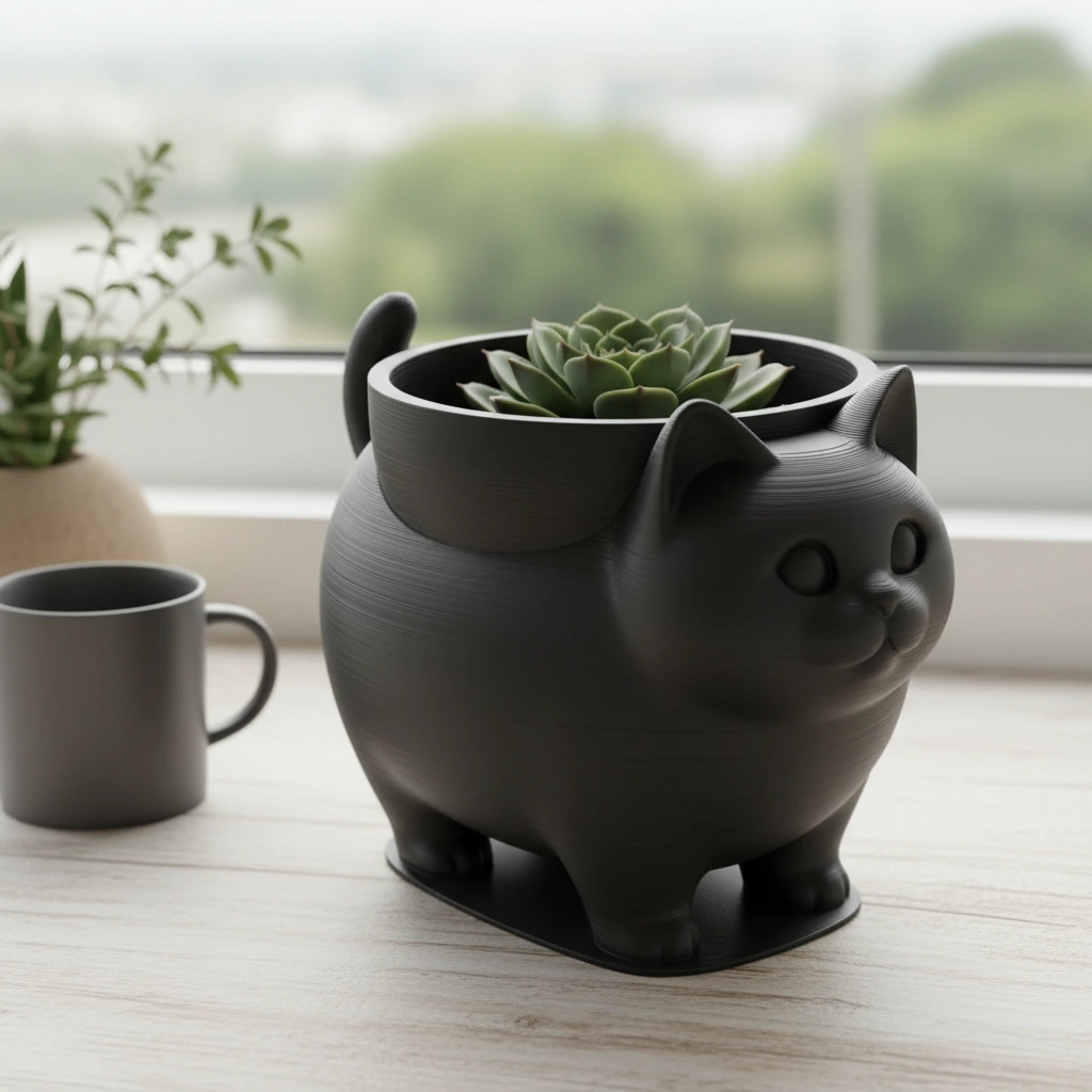 Mini Ghiveci Decorativ Pisica American Shorthair pentru Plante Mici - Negru compozit mat, imprimare 3D Vibecraft