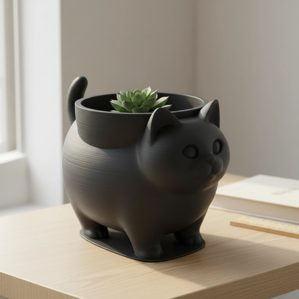 Mini Ghiveci Decorativ Pisica American Shorthair pentru Plante Mici - Negru compozit mat, imprimare 3D Vibecraft