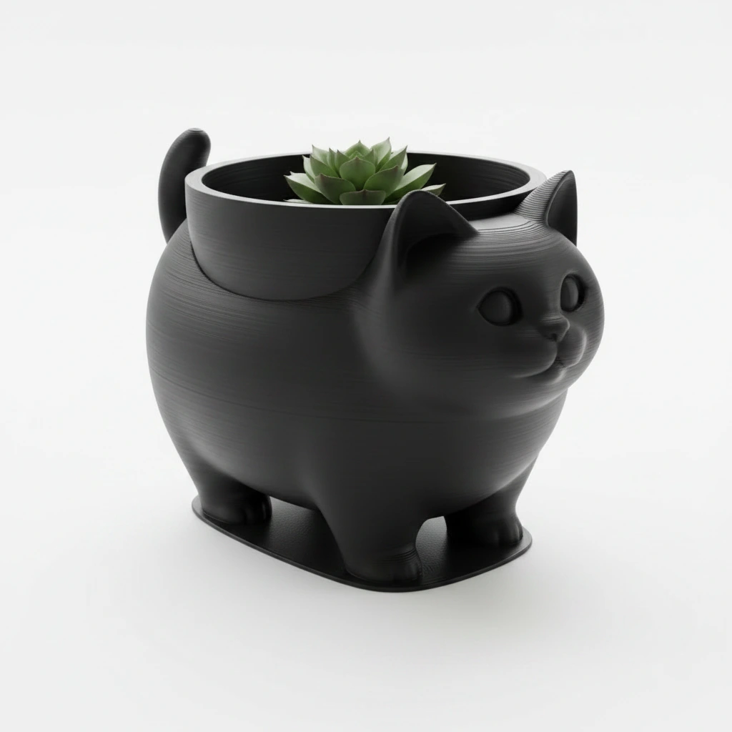 Mini Ghiveci Decorativ Pisica American Shorthair pentru Plante Mici - Negru compozit mat, imprimare 3D Vibecraft