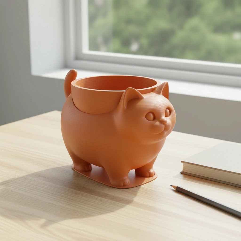 Mini Ghiveci Decorativ Pisica American Shorthair pentru Plante Mici - Orange compozit mat, imprimare 3D Vibecraft