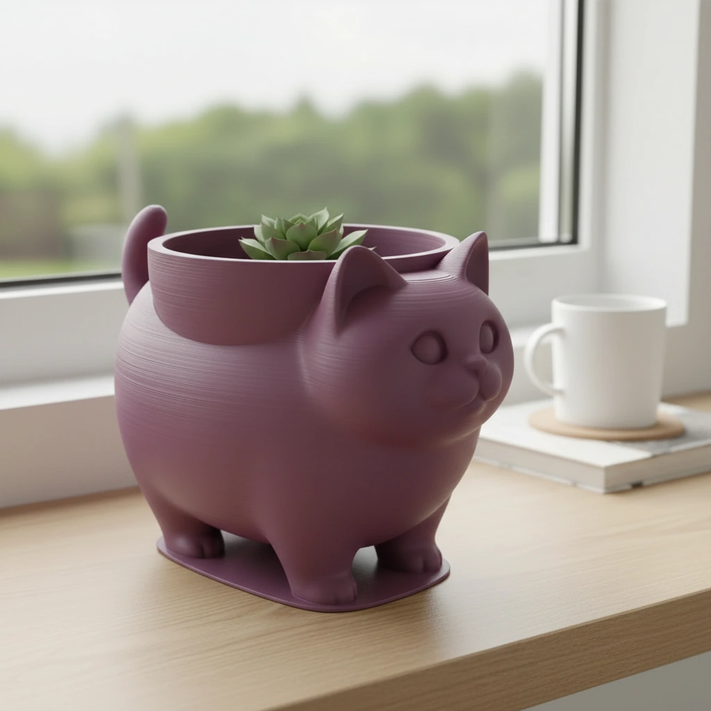 Mini Ghiveci Decorativ Pisica American Shorthair pentru Plante Mici - Purple red compozit mat, imprimare 3D Vibecraft