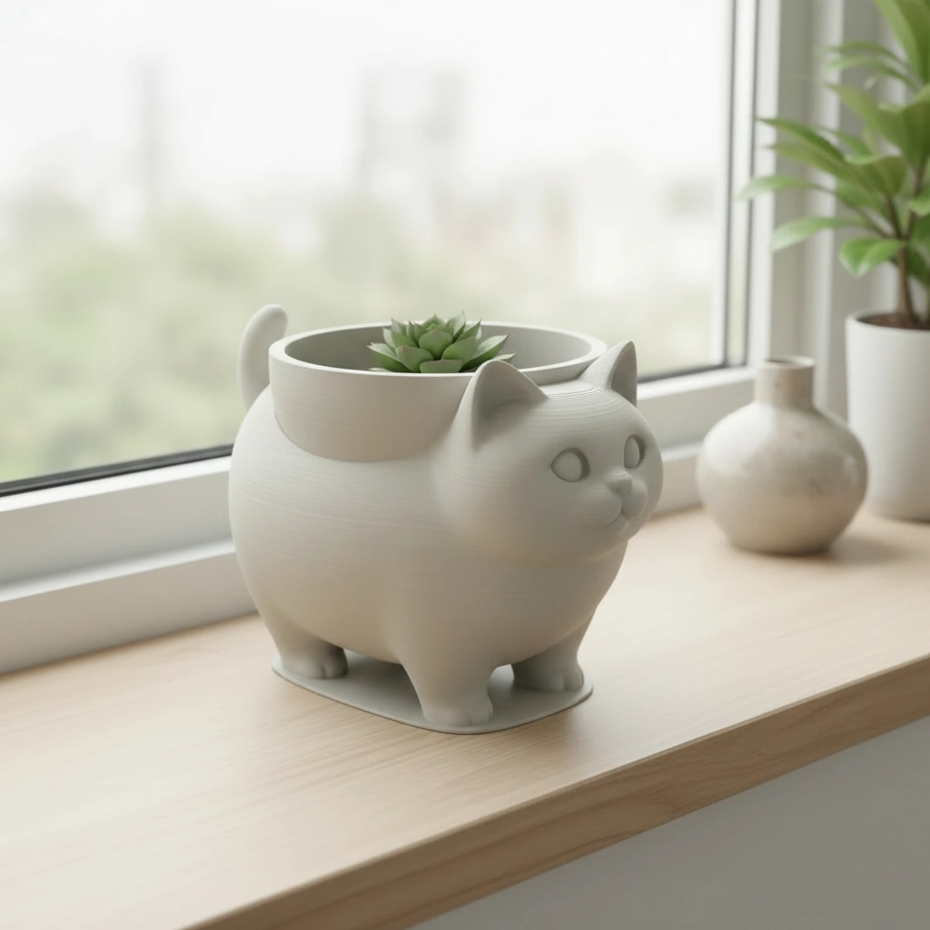 Mini Ghiveci Decorativ Pisica American Shorthair pentru Plante Mici - culoare Gri, imprimare 3D Vibecraft