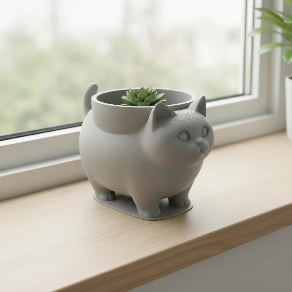 Mini Ghiveci Decorativ Pisica American Shorthair pentru Plante Mici - culoare Gri, imprimare 3D Vibecraft