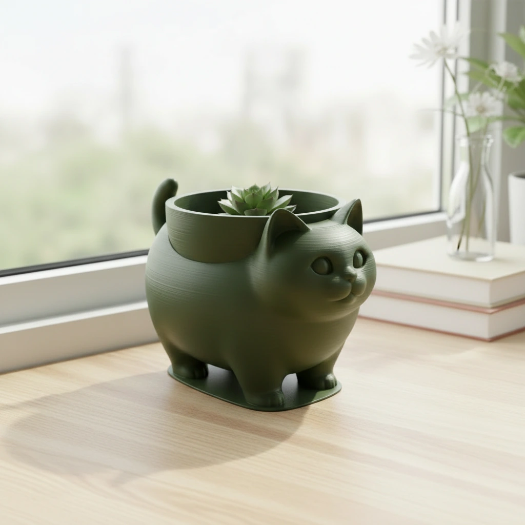 Mini Ghiveci Decorativ Pisica American Shorthair pentru Plante Mici - culoare Verde, imprimare 3D Vibecraft