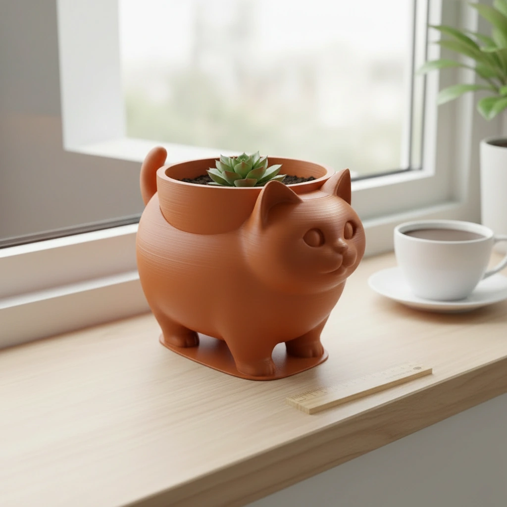 Mini Ghiveci Decorativ Pisica American Shorthair pentru Plante Mici - culoare Portocaliu, imprimare 3D Vibecraft