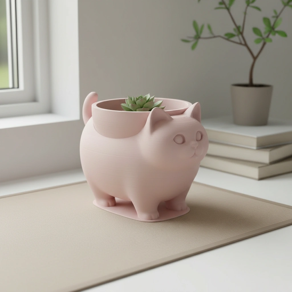 Mini Ghiveci Decorativ Pisica American Shorthair pentru Plante Mici - culoare Roz, imprimare 3D Vibecraft