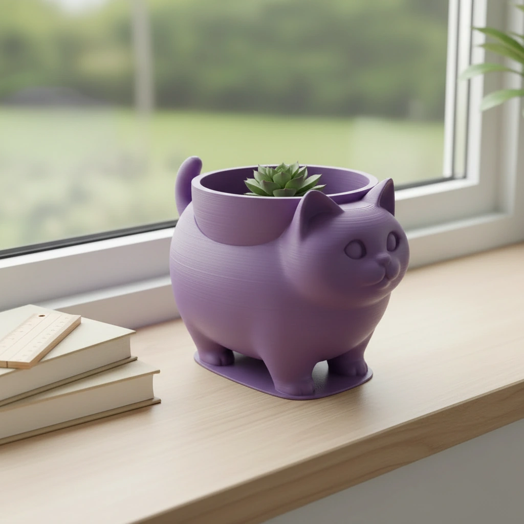 Mini Ghiveci Decorativ Pisica American Shorthair pentru Plante Mici - culoare Mov, imprimare 3D Vibecraft