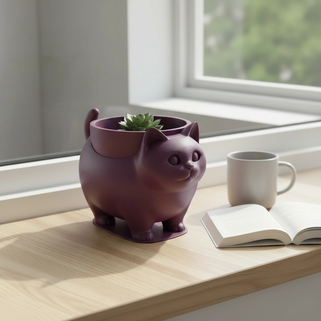 Mini Ghiveci Decorativ Pisica American Shorthair pentru Plante Mici - culoare Roșu, imprimare 3D Vibecraft