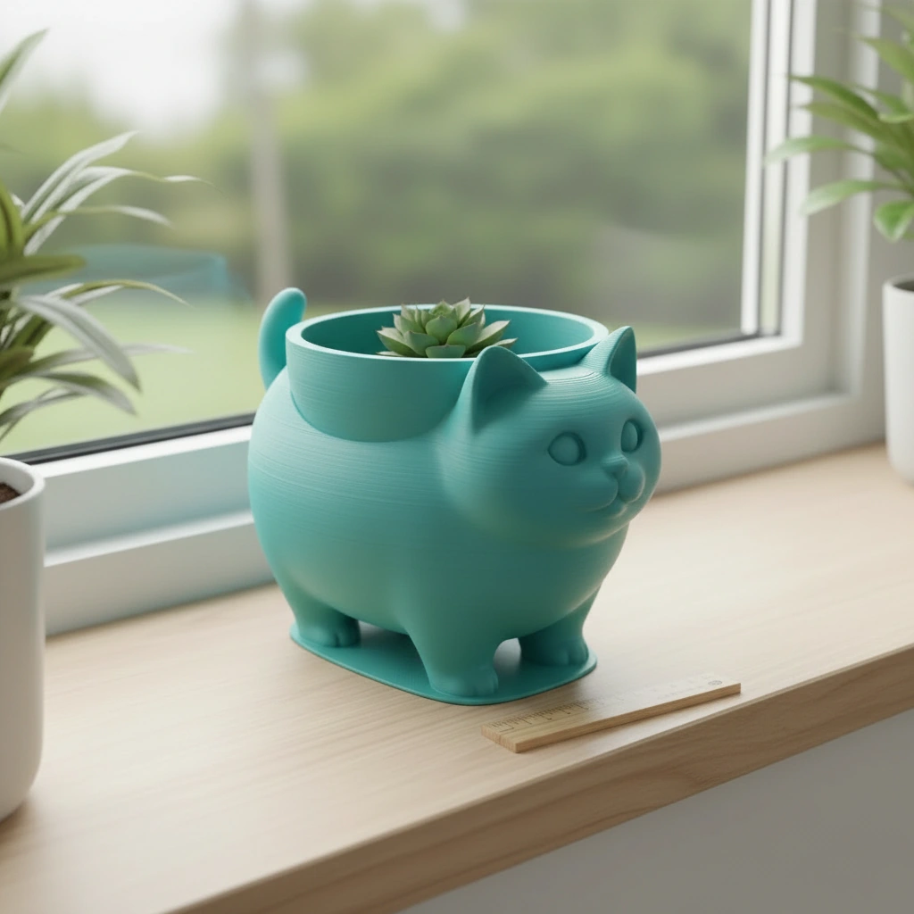 Mini Ghiveci Decorativ Pisica American Shorthair pentru Plante Mici - culoare Albastru verzui, imprimare 3D Vibecraft