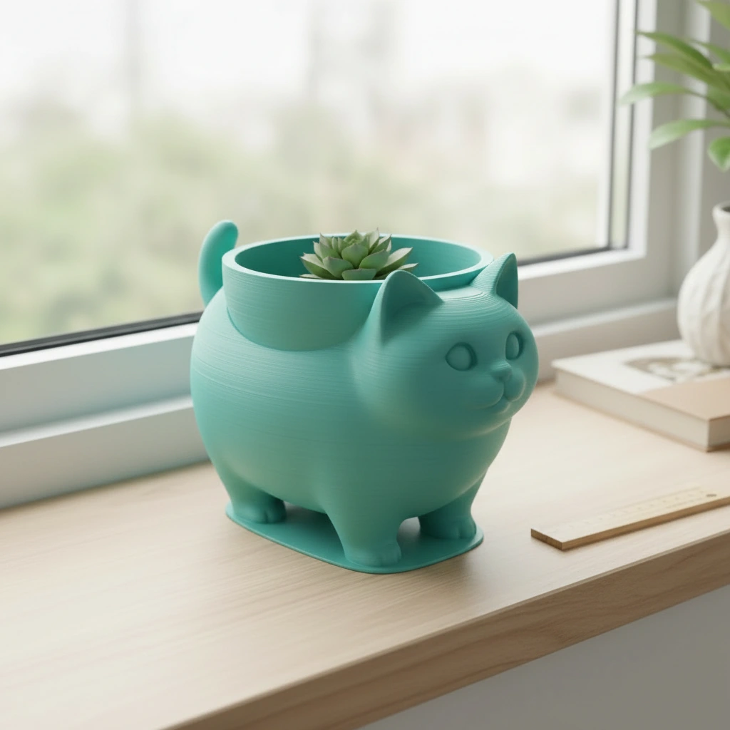 Mini Ghiveci Decorativ Pisica American Shorthair pentru Plante Mici - culoare Albastru verzui, imprimare 3D Vibecraft