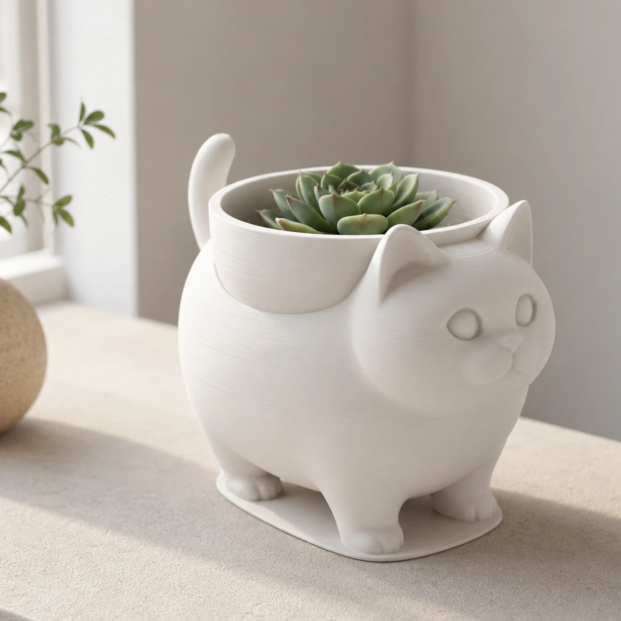 Mini Ghiveci Decorativ Pisica American Shorthair pentru Plante Mici - culoare Alb, produs imprimat 3D Vibecraft