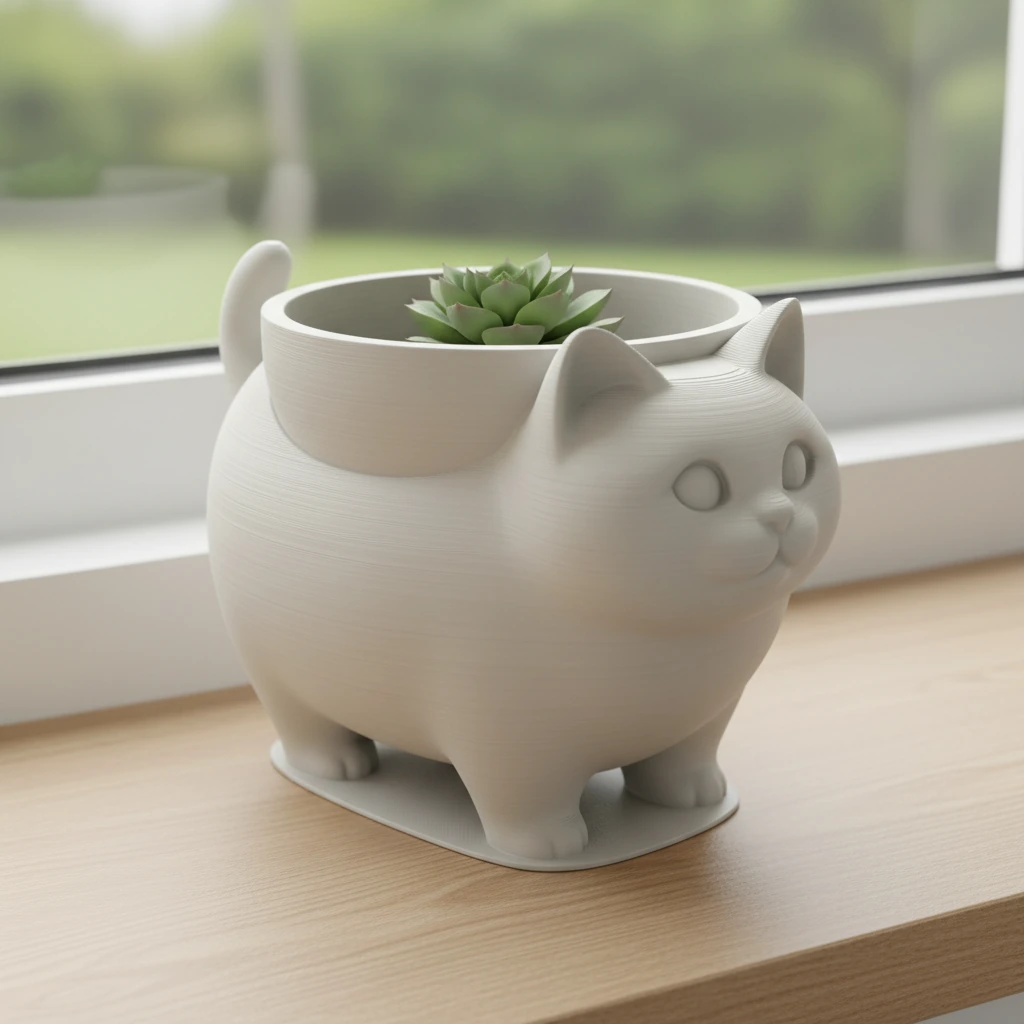 Mini Ghiveci Decorativ Pisica American Shorthair pentru Plante Mici - culoare Alb, produs imprimat 3D Vibecraft