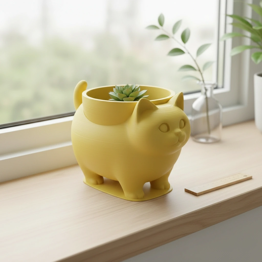 Mini Ghiveci Decorativ Pisica American Shorthair pentru Plante Mici - culoare Galben, imprimare 3D Vibecraft