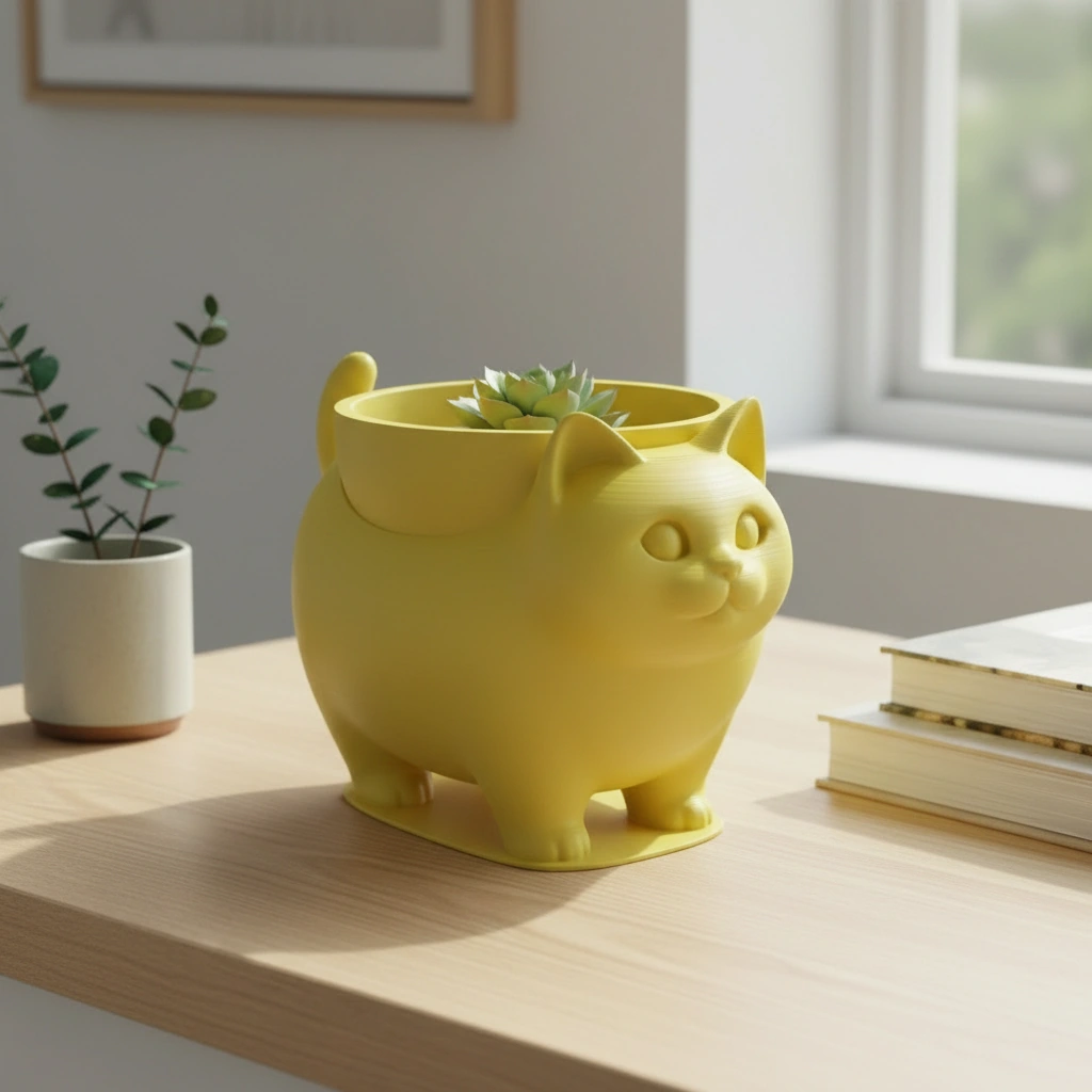 Mini Ghiveci Decorativ Pisica American Shorthair pentru Plante Mici - culoare Galben, imprimare 3D Vibecraft