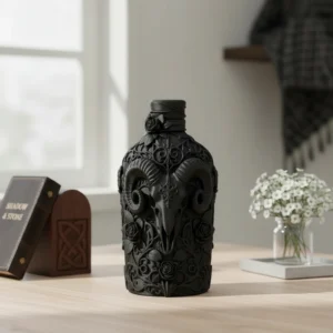 Recipient Decorativ Detaliat cu Craniu de Berbec Imprimat 3D - Negru compozit mat, imprimare 3D Vibecraft
