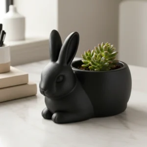 Mini Ghiveci Decorativ Iepure Imprimat 3D pentru Plante Mici - Negru compozit mat, imprimare 3D Vibecraft