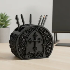 Organizator Birou Decorativ Ornat Suport Pixuri Accesorii Cosmetice - culoare Negru, produs imprimat 3D Vibecraft