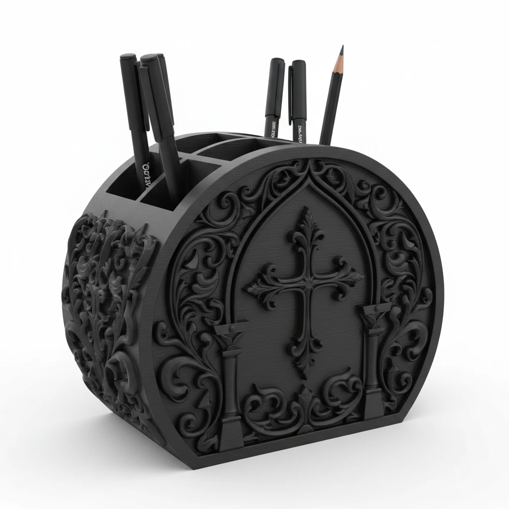 Organizator Birou Decorativ Ornat Suport Pixuri Accesorii Cosmetice - culoare Negru, produs imprimat 3D Vibecraft