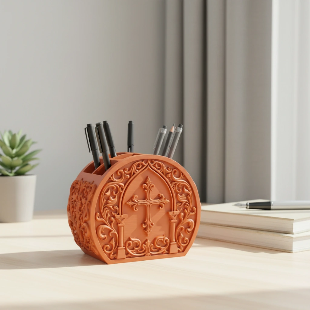 Organizator Birou Decorativ Ornat Suport Pixuri Accesorii Cosmetice - Orange compozit mat, imprimare 3D Vibecraft