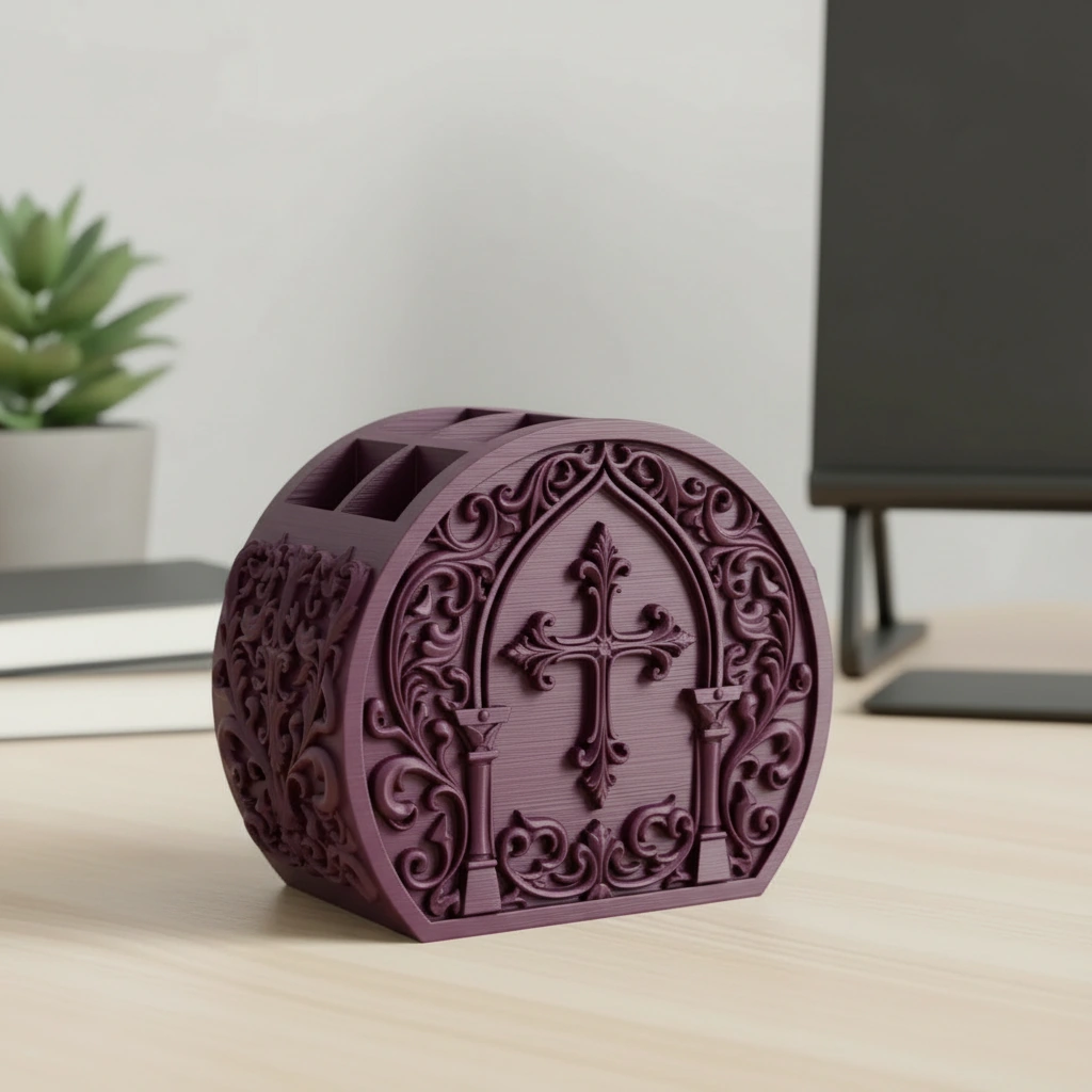 Organizator Birou Decorativ Ornat Suport Pixuri Accesorii Cosmetice - Purple red compozit mat, imprimare 3D Vibecraft