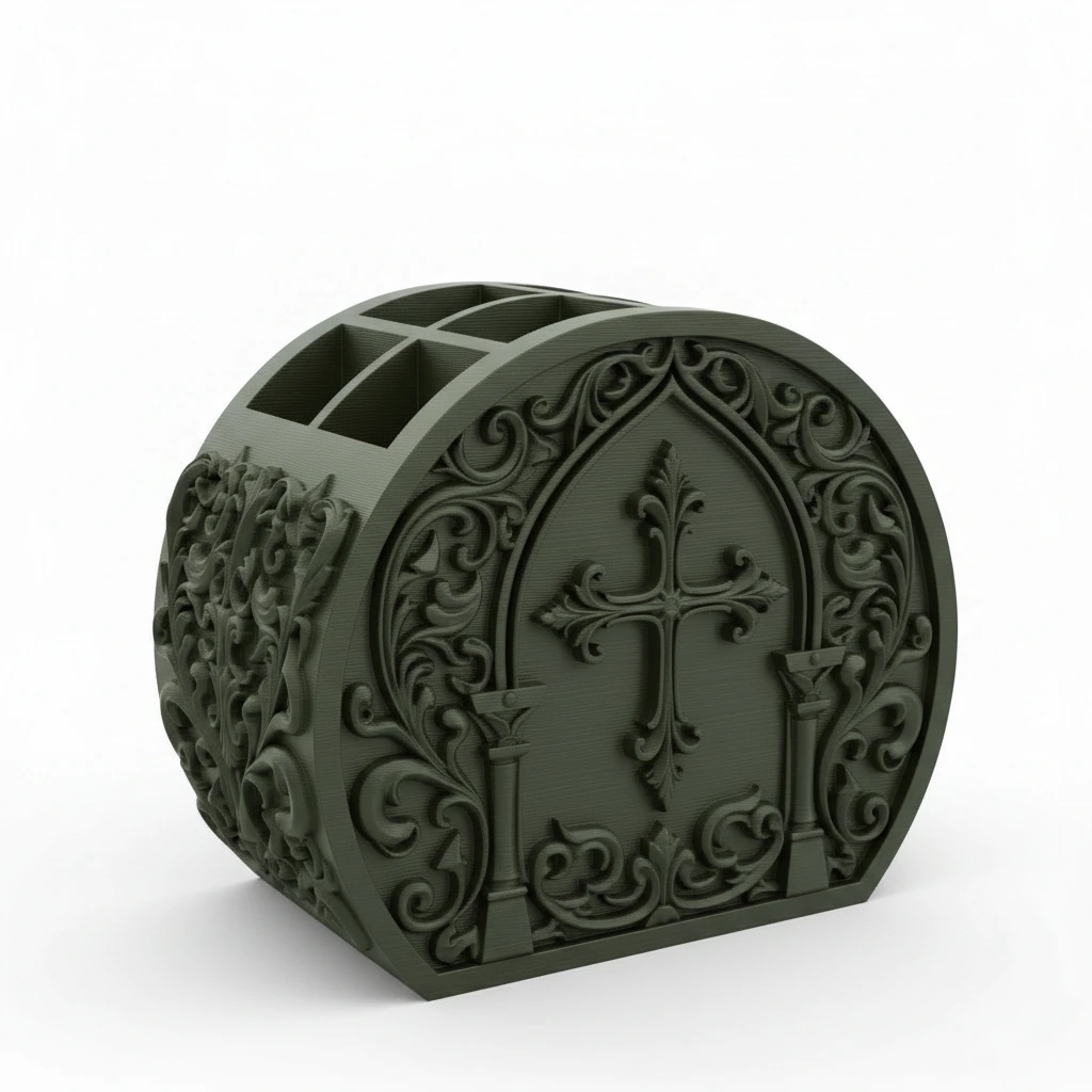 Organizator Birou Decorativ Ornat Suport Pixuri Accesorii Cosmetice - culoare Verde, imprimare 3D Vibecraft