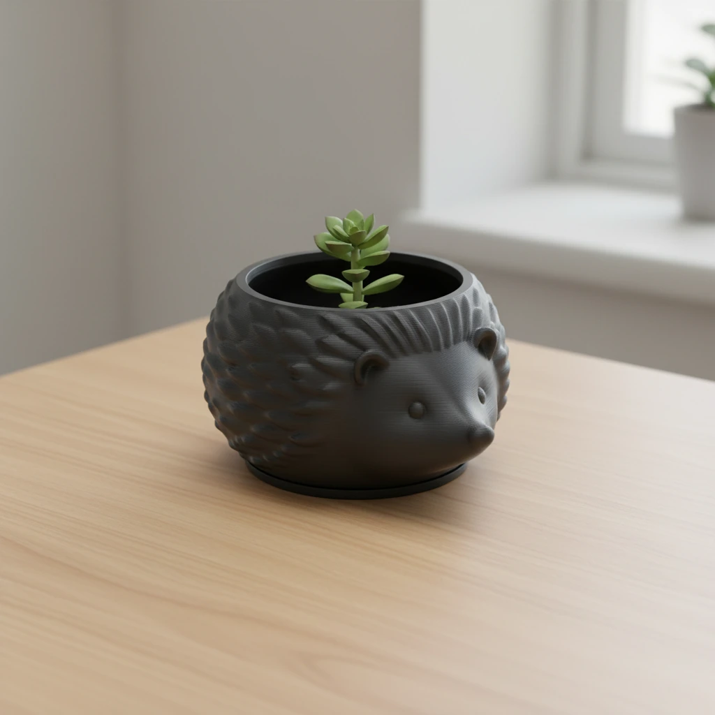 Mini Ghiveci Decorativ Arici pentru Plante Mici Imprimat 3D - culoare Negru, produs imprimat 3D Vibecraft