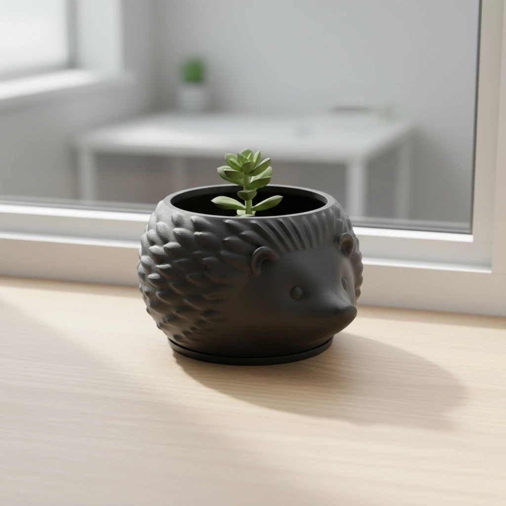 Mini Ghiveci Decorativ Arici pentru Plante Mici Imprimat 3D - culoare Negru, produs imprimat 3D Vibecraft