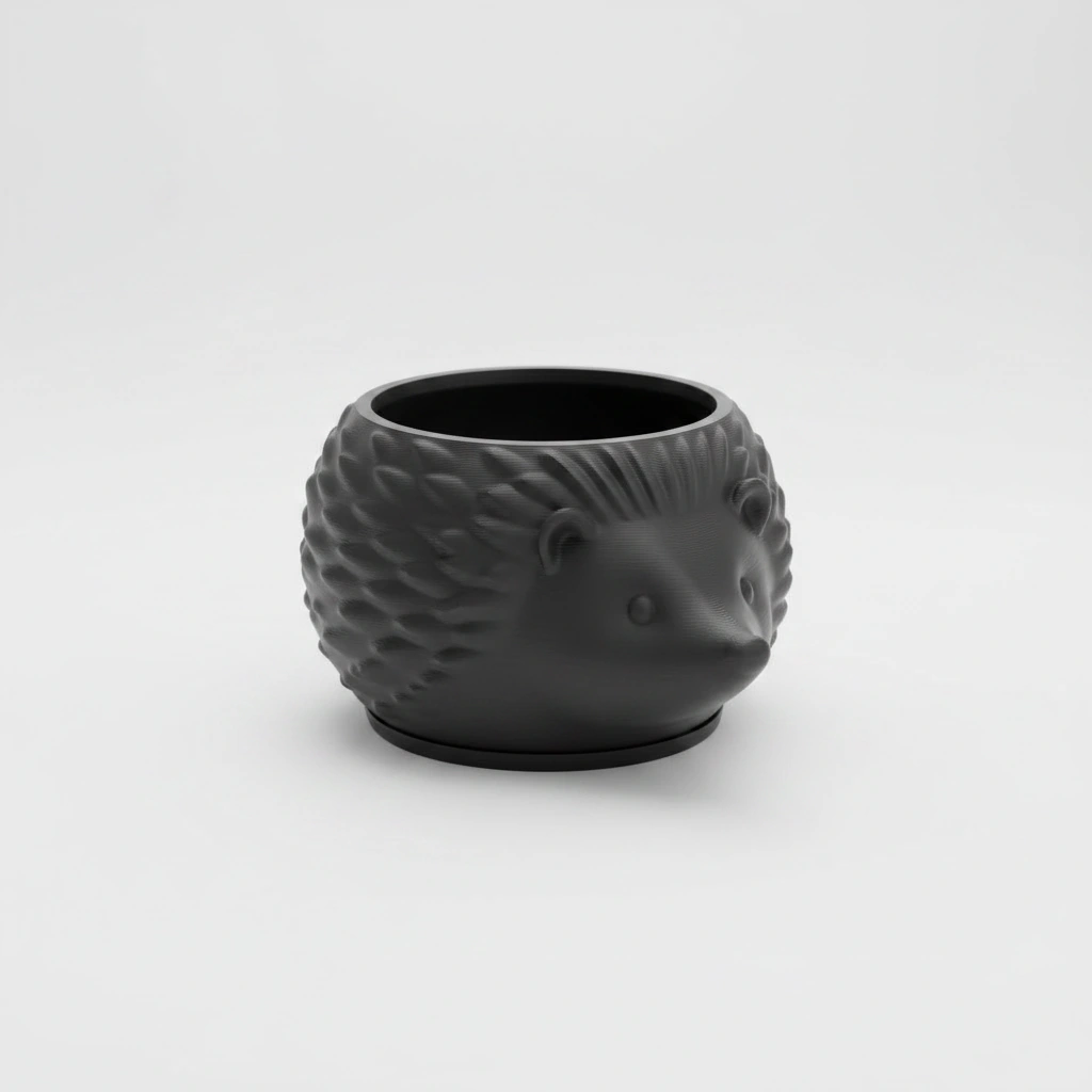 Mini Ghiveci Decorativ Arici Imprimat 3D, Suport Plante Mici - Negru compozit mat, imprimare 3D Vibecraft