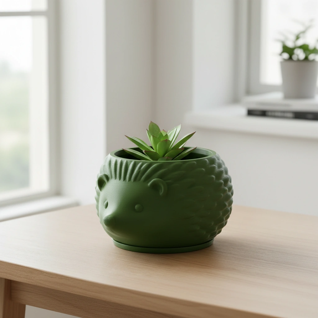 Mini Ghiveci Decorativ Arici Imprimat 3D, Suport Plante Mici - Olive green compozit mat, imprimare 3D Vibecraft