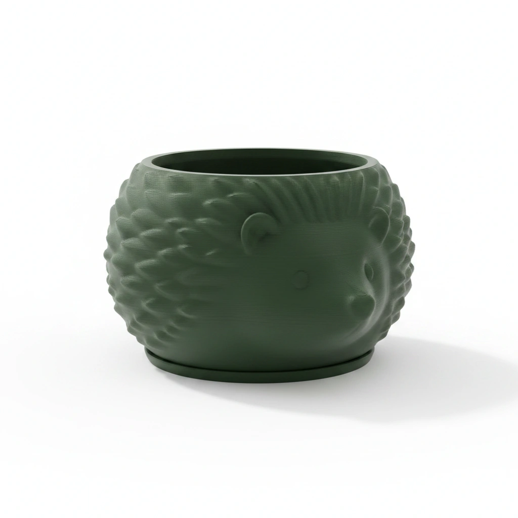 Mini Ghiveci Decorativ Arici Imprimat 3D, Suport Plante Mici - Olive green compozit mat, imprimare 3D Vibecraft