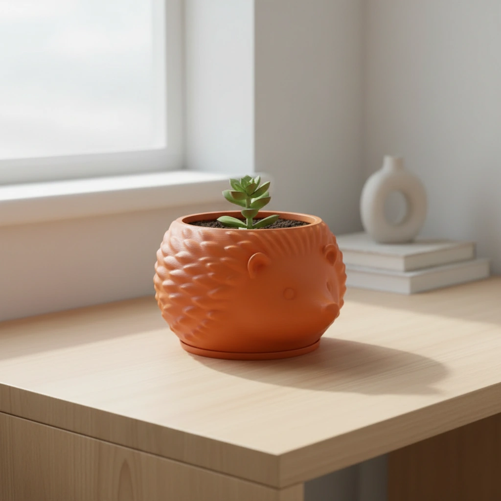 Mini Ghiveci Decorativ Arici Imprimat 3D, Suport Plante Mici - Orange compozit mat, imprimare 3D Vibecraft