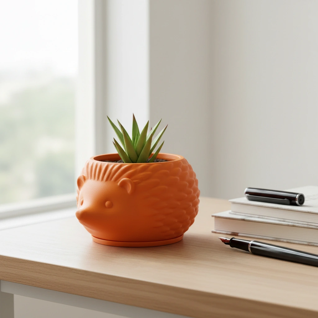 Mini Ghiveci Decorativ Arici Imprimat 3D, Suport Plante Mici - Orange compozit mat, imprimare 3D Vibecraft