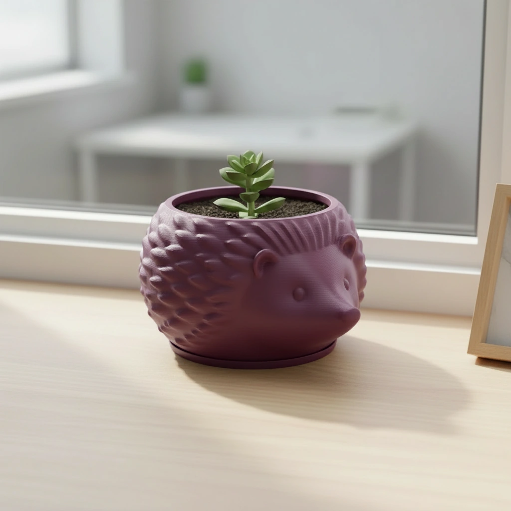 Mini Ghiveci Decorativ Arici Imprimat 3D, Suport Plante Mici - Purple red compozit mat, imprimare 3D Vibecraft