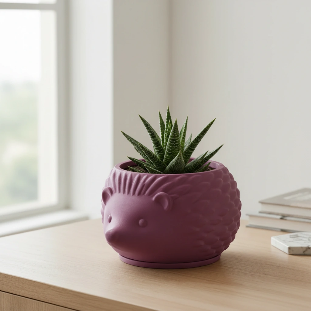 Mini Ghiveci Decorativ Arici Imprimat 3D, Suport Plante Mici - Purple red compozit mat, imprimare 3D Vibecraft