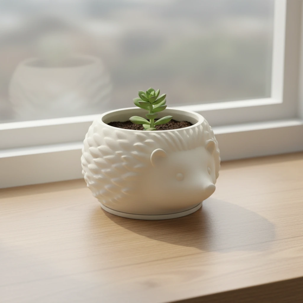 Mini Ghiveci Decorativ Arici pentru Plante Mici Imprimat 3D - culoare Alb, produs imprimat 3D Vibecraft
