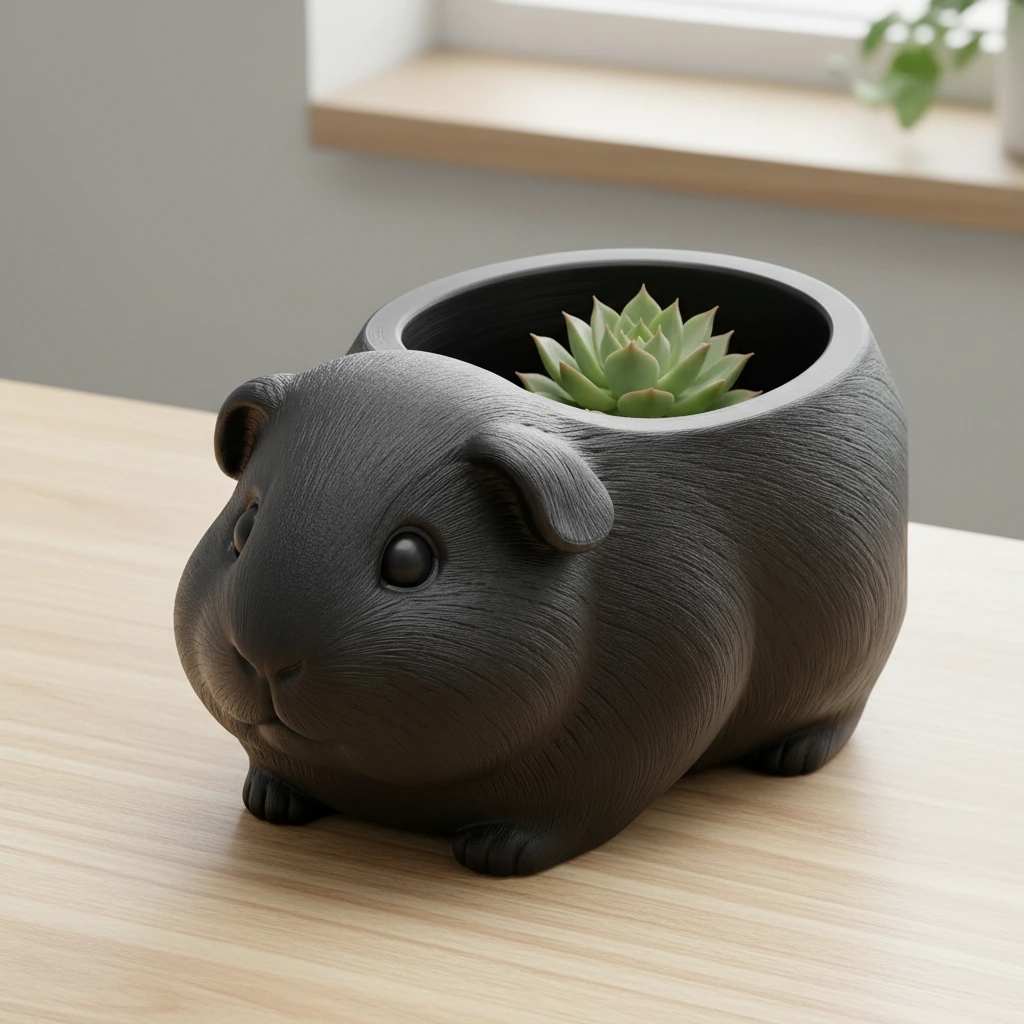 Mini Ghiveci Decorativ Imprimat 3D, Forma Porcusor de Guineea, Suport Plante Mici - culoare Negru, produs imprimat 3D Vibecraft