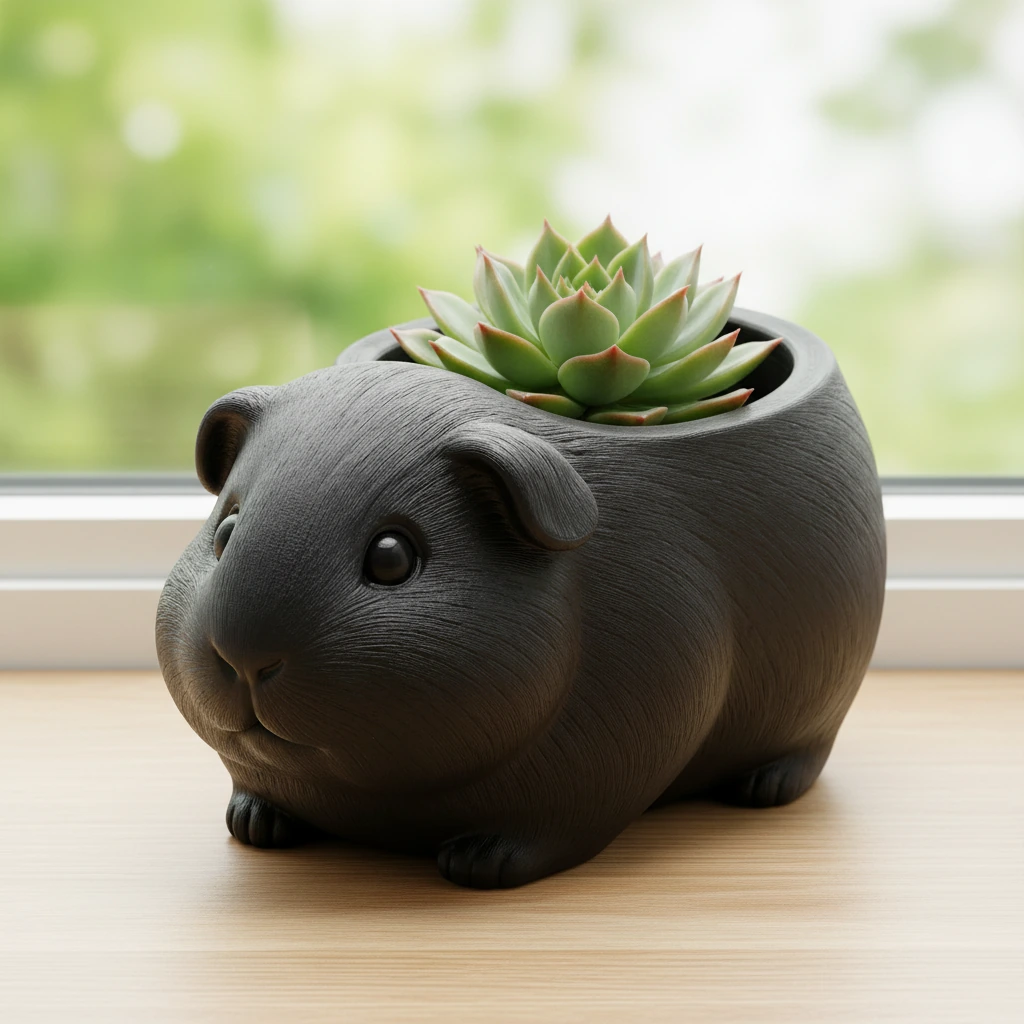 Mini Ghiveci Decorativ Imprimat 3D, Forma Porcusor de Guineea, Suport Plante Mici - culoare Negru, produs imprimat 3D Vibecraft