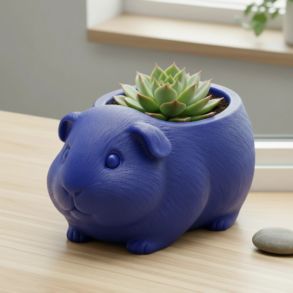 Mini Ghiveci Decorativ Imprimat 3D, Forma Porcusor de Guineea, Suport Plante Mici - culoare Albastru, imprimare 3D Vibecraft