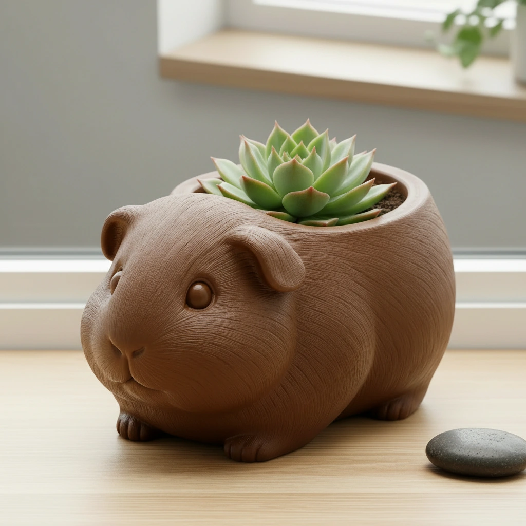 Mini Ghiveci Decorativ Imprimat 3D, Forma Porcusor de Guineea, Suport Plante Mici - culoare Maro, imprimare 3D Vibecraft