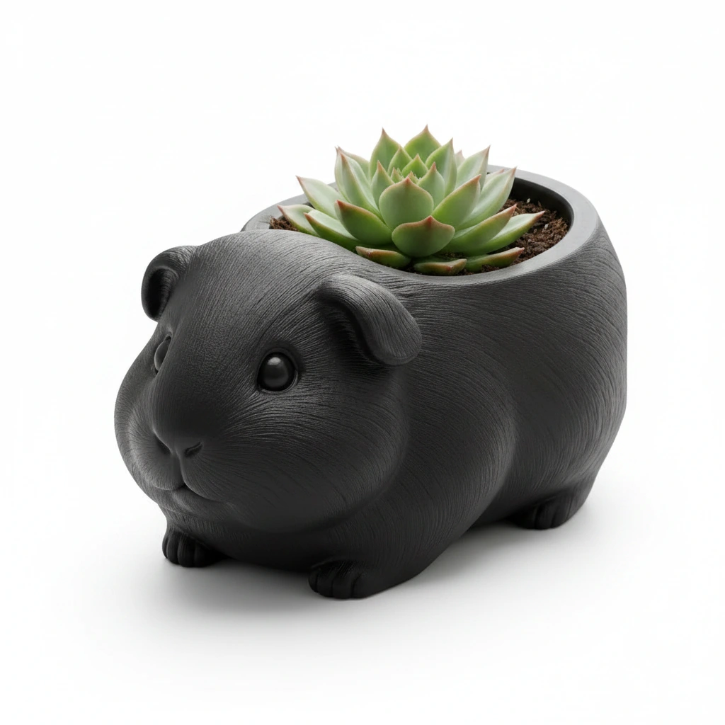 Mini Ghiveci Decorativ Imprimat 3D, Forma Porcusor de Guineea, Suport Plante Mici - Negru compozit mat, imprimare 3D Vibecraft