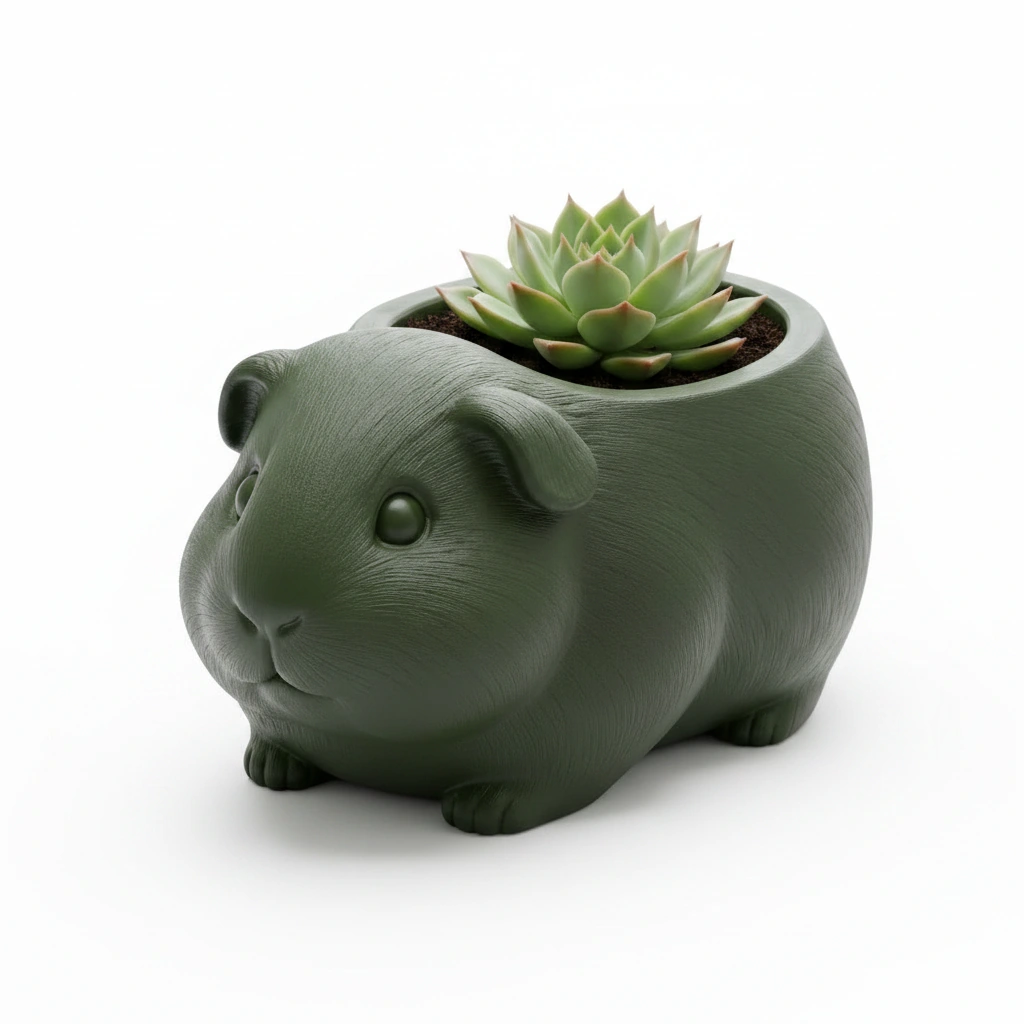 Mini Ghiveci Decorativ Imprimat 3D, Forma Porcusor de Guineea, Suport Plante Mici - Olive green compozit mat, imprimare 3D Vibecraft