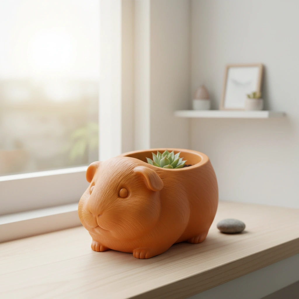 Mini Ghiveci Decorativ Imprimat 3D, Forma Porcusor de Guineea, Suport Plante Mici - Orange compozit mat, imprimare 3D Vibecraft