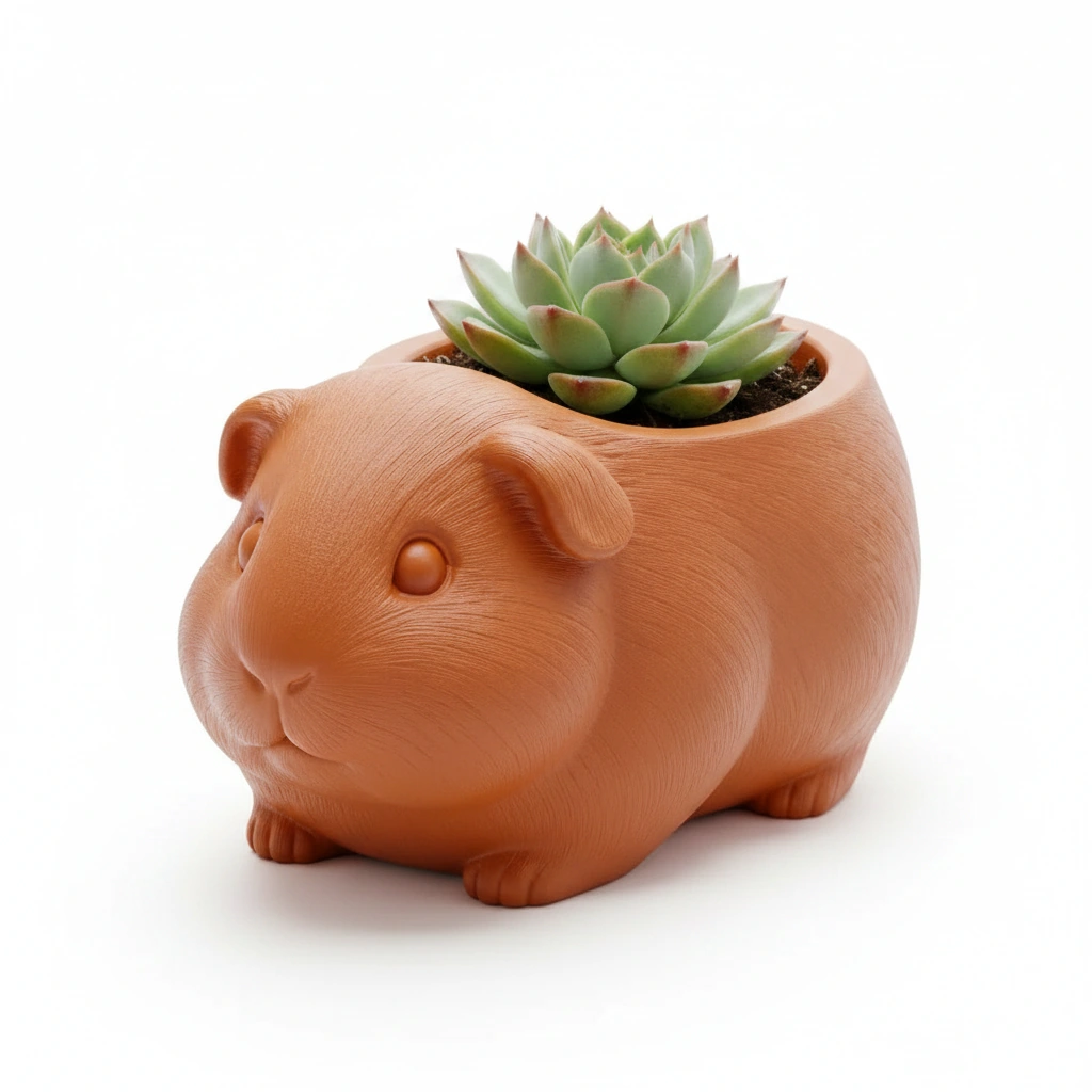 Mini Ghiveci Decorativ Imprimat 3D, Forma Porcusor de Guineea, Suport Plante Mici - Orange compozit mat, imprimare 3D Vibecraft