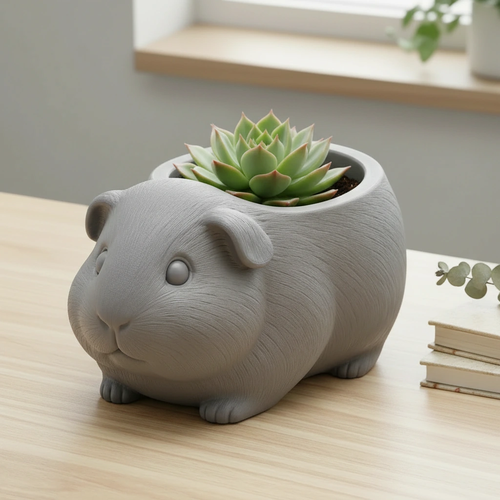 Mini Ghiveci Decorativ Imprimat 3D, Forma Porcusor de Guineea, Suport Plante Mici - culoare Gri, imprimare 3D Vibecraft