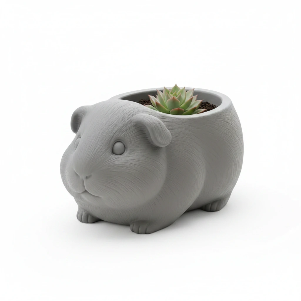 Mini Ghiveci Decorativ Imprimat 3D, Forma Porcusor de Guineea, Suport Plante Mici - culoare Gri, imprimare 3D Vibecraft