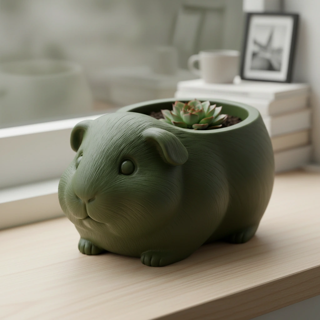 Mini Ghiveci Decorativ Imprimat 3D, Forma Porcusor de Guineea, Suport Plante Mici - culoare Verde, imprimare 3D Vibecraft